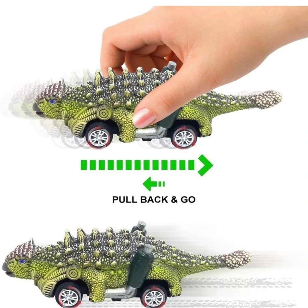 DINOBROS 12 Pack Dinosaur Pull Back Cars Toy Set Kids Gift Party Favors